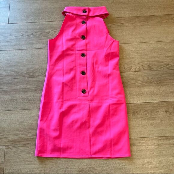 Sail to Sable Hot Pink Cowl Neck Back Button Down Sleeveless Shift Dress Size M - Picture 4 of 5